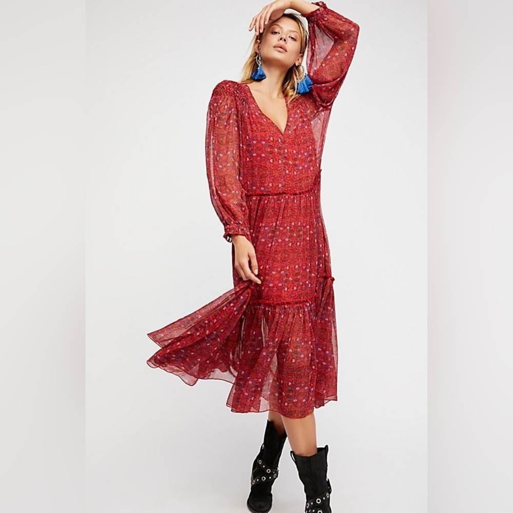 Free People Smocked Shoulder midi dress